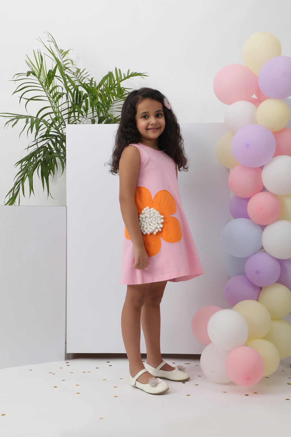 Pink Floral Pom Pom Dress Pink Floral Pom Pom Dress